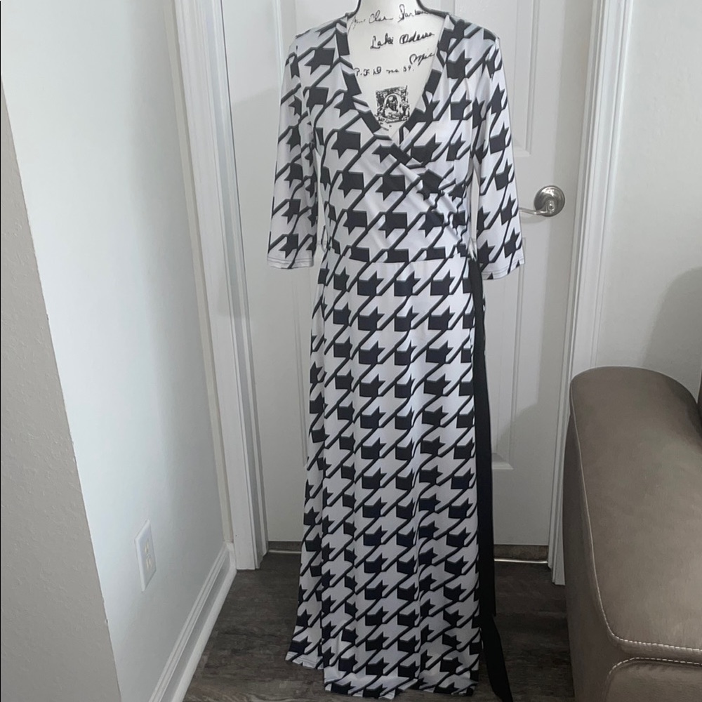 La Belle Black and White Bell Sleeve Gown